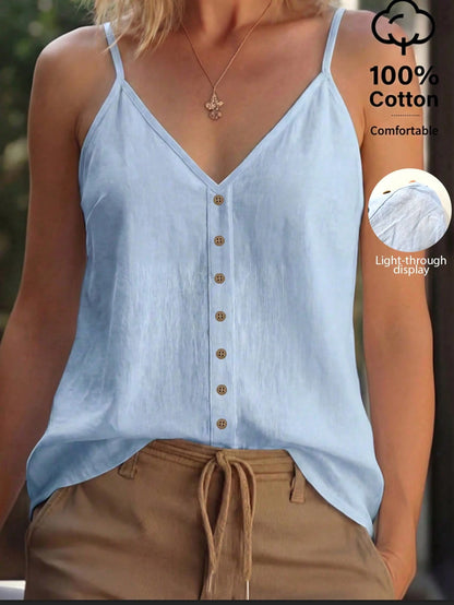 Zayélia Women's Solid Color Casual Loose Button Decor Camisole Vacation All White Summer