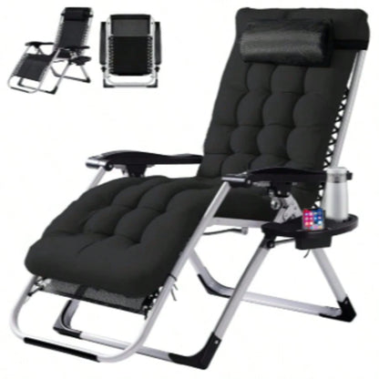 Zero Gravity Chair, Folding Reclining Patio Lounge Chair With Cup Holder Side Tray & Removable Cushion, 440lbs Heavy Duty Metal Frame Adjustable Recliner For Camping, Beach, Pool, Lawn & Indoor Use