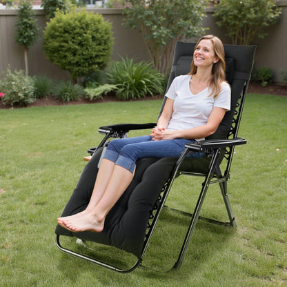 Zero Gravity Chair, Folding Reclining Patio Lounge Chair With Cup Holder Side Tray & Removable Cushion, 440lbs Heavy Duty Metal Frame Adjustable Recliner For Camping, Beach, Pool, Lawn & Indoor Use