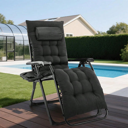 Zero Gravity Chair, Folding Reclining Patio Lounge Chair With Cup Holder Side Tray & Removable Cushion, 440lbs Heavy Duty Metal Frame Adjustable Recliner For Camping, Beach, Pool, Lawn & Indoor Use