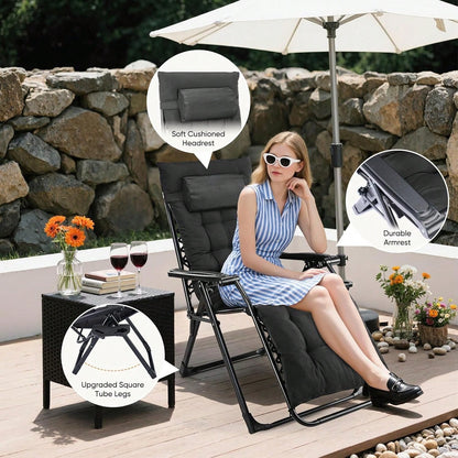 Zero Gravity Chair, Folding Reclining Patio Lounge Chair With Cup Holder Side Tray & Removable Cushion, 440lbs Heavy Duty Metal Frame Adjustable Recliner For Camping, Beach, Pool, Lawn & Indoor Use