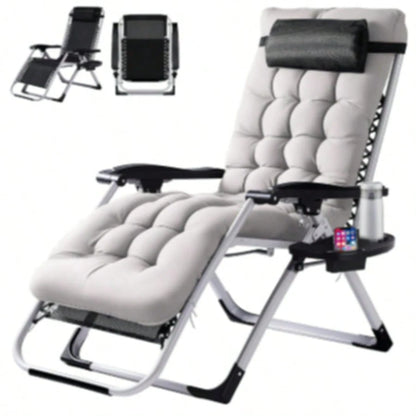 Zero Gravity Chair, Folding Reclining Patio Lounge Chair With Cup Holder Side Tray & Removable Cushion, 440lbs Heavy Duty Metal Frame Adjustable Recliner For Camping, Beach, Pool, Lawn & Indoor Use