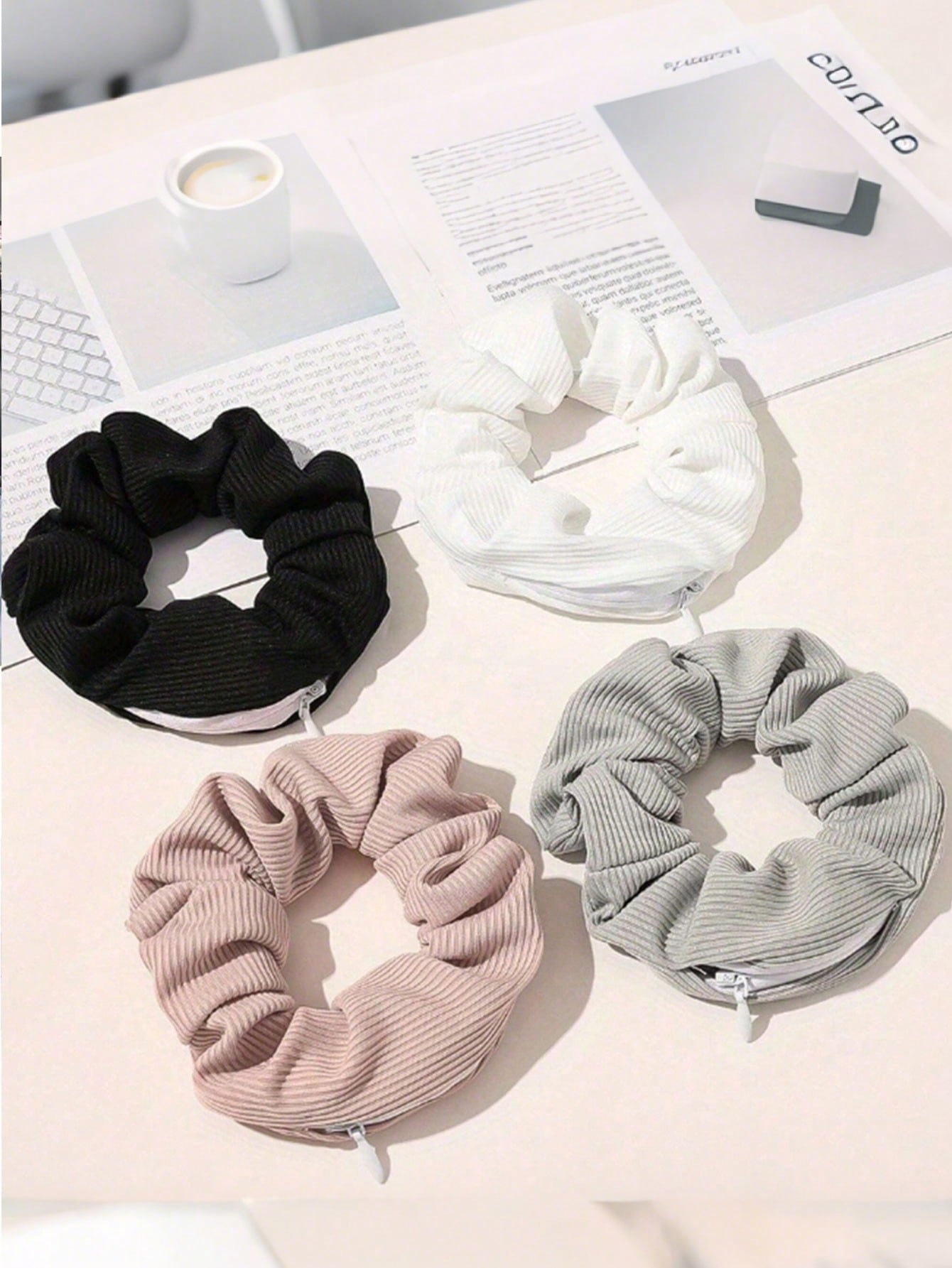 Zipper Hair Scrunchie, Multi-Functional Hair Band Storage Bag- Hidden Zipper Pocket Hair Scrunchie- Solid Color Minimalist Hair Scrunchie With Secret Storage