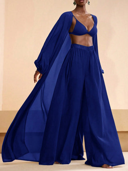 Zivah 2026 Vacation Casual Beach Elegant Shirt And Wide Leg Pants Coverup Set Summer