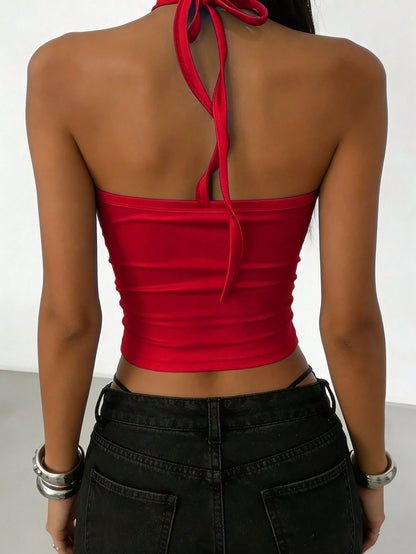 Zyxie Women's Butterfly Print Rivet Design Fitted Camisole Tank Top Club Night Out Red And Black Summer Street Wear Sexy Y2k